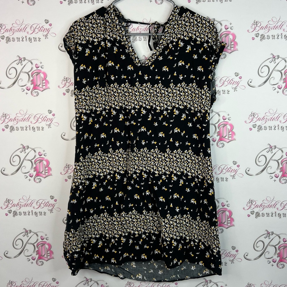 Papaya top or mini dress flowers Black yellow Cream white Floral Blouse shirt